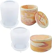 2 PCS Large Jar Resin Molds Box with Lid Silicone Creative Pot Molds for Epoxy Jewelry Trinket Candle Holder Organizer Mold Plant Mold DIY Resin Concrete Crafts Home Decor