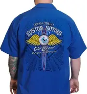 Lethal Threat Old Skool Eyeball Shop Mens Button Up Short Sleeve Shirt Blue
