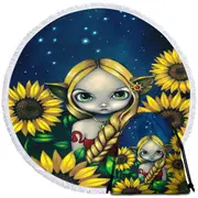 Cool Zodiac Art Leo Sunflower Night Elf Girl Round Beach Towel