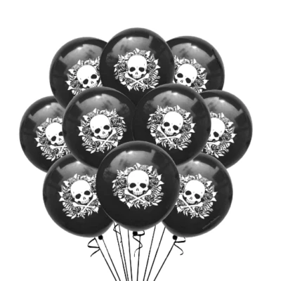 12 Pack Skull & Crossbones Party Balloons Black Roses Biker Halloween Decoration