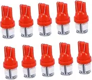 ULTECHNOVO Set of 10 Red Led Car Lights T10 5050 5smd Bulbs Lamp for Side Marker Backup Map Light