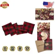 Classic Red and Black Plaid Linen Napkins - 100% Flax, Set of 4 for Entertaining