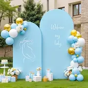 Baby Blue Arch Backdrop Cover 7.2FT 6FT Spandex Arch Covers Stretchy Backdrop Set of 2, Double-Layer Wrinkle Free Wedding Arch Stand Cover Party Backdrop Curtains for Baby Shower Birthday Decoration