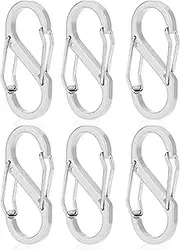 6PCS S Shape Dual Clips Mini Carabiner - Keychain Aluminum Durable Quick Release Auto Locking D-Shape Wire Gate Clip for Home Rv Camping Fishing Hiking Traveling and Sports Outdoors (Silver)