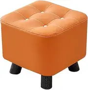 Creative Leather Stool Solid Wood Small Shoe Changing Stool Square Footstool Foot Rest Stool for Home Office Entryway Home Living Room Coffee Table (Orange1)