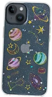 Case Clear Glitter Planet Design Cute Bling Sparkly for iPhone 14 Space Theme