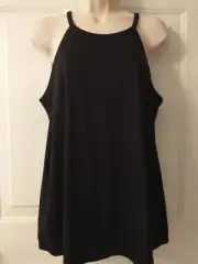 NWT Ann Taylor LOFT Pull Over Spaghetti Strap Keyhole Black Rayon Top sz Large
