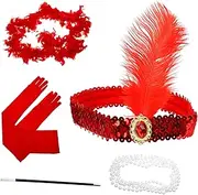 [TINEASUR] Set of 1920s Flapper Headband Gloves Sequin Headband for Women's Party Costumes