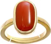 [Generic] RED Coral Gemstone Ring 7.25 CARAT For Men & Women MOONGA RING Gold Plated Engagement Ring Attractive Designer Ring Ideal Gift Item By RRVGEMS, Gemstone, Coral