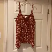 No Boundaries Shark Bite Tank Women XXXL (21) Brown Floral Elastic Built In Bra