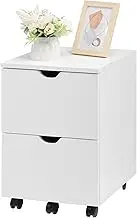 HollyHOME 2 Drawer File Cabinet for Home Office, Wood Under Desk Filing Cabinet, Rolling Printer Stand with Wheels, White