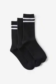 [Body] Body - Body Crew Socks 3Pk - Black/white stripe OS BLACK/WHITE STRIPE