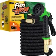 "50ft Black Expandable Garden Hose with 8 Function Nozzle Lightweight & Flexible