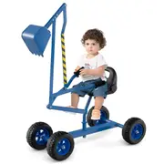 Costway Sand Digger Toy w/Shovel 2-Handed Control Outdoor 360° Rotatable Ride on Excavator Sandbox Toy Blue