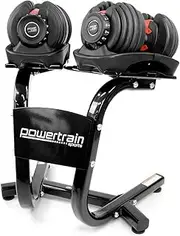 Powertrain 48kg Adjustable Dumbbells Pair (2 x 24kg) with Stand Weight Gym Set for Home Fitness 15 -IN-1 Settings