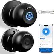 Smart Keyless Entry Door Lock - Fingerprint Door Lock with App Control, Biometric Fingerprint Door Knob with Auto Lock & Key, Bluetooth Smart Door Lock with Handle, Smart Locks for Front Door, Bedroom