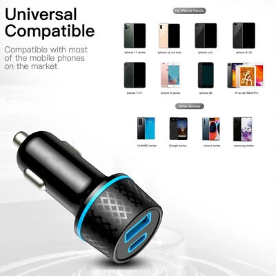12-24V Portable USB-A/C Blue Soft LED Light Smart USB PD Car Charger Dock v