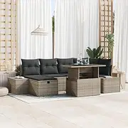 Grey Poly Rattan Outdoor Garden Sofa Set - 7 Piece Furniture with Cushions, Perfect for Balcony, Living Room, Rest & Lounge - Seats