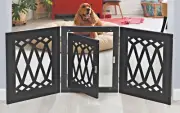 Freestanding Dog Gate Walk Through Door Black Wood Expandable Safety Fence Pet