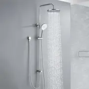 Decaura WELS Twin Hose Shower System 9" Rain Shower Head Set Sliding Rail 3-Mode Handheld Shower Head 2 in 1 Set (Round Head Chrome)
