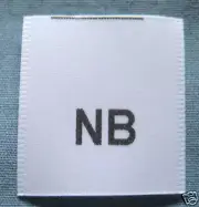 100 PRINTED CLOTHING LABELS - SIZE TAG - NEW BORN - NB