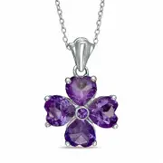 Heart-Shaped Amethyst Clover Pendant in Sterling Silver