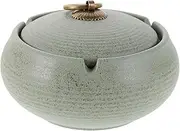 PRETYZOOM Ceramic Ashtray With Lid - Windproof Decorative Ash Tray For Indoor And Outdoor Use Stylish Ashtray For Office Home Patio And Smokers