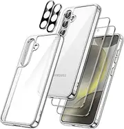 [JETech] 5 in 1 Case for Samsung Galaxy S24 5G with 2-Pack Each Tempered Glass Screen Protector and Camera Lens Protector, Non-Yellowing Shockproof Bumper Phone Cover (Clear)