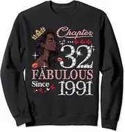 [X.Style] Chapter 32 Fabulous Since 1991 32nd Birthday Queen Diamond Sweatshirt ds972 Sweater (2XL) Black