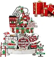 Tiered Tray Decor Signs - Wooden Gnome Sign Christmas Tray Decor Set,Table Centerpiece, Decorative Trays Signs, Farmhouse Christmas Decor, Table Decor
