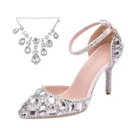 Nevenka Sparkly Diamond High Heels 9.5cm Pointed Toe Sandals for Wedding-White