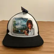 NWT Bob Ross Hat Cap Snap Back Black White Trucker Painting Artist Baseball