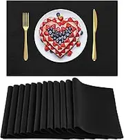 Sieral Cloth Placemats Set of 12 Rectangle Dining Table Placemats Bulk 13 x 19 Inch Machine Washable Heat Resistant Cotton Linen Table Mats for Wedding Baby Shower Birthday Party Supplies(Black)