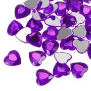 60 Pcs Acrylic Heart Rhinestone 15mm Flat Back Plastic Gems Dark Purple