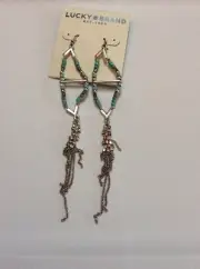 $35 Lucky Brand Silver Tone Turquoise Beaded Tassel Drop Earrings 321a /501