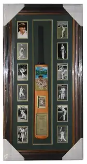 Sir Donald Bradman Bat with Personally Signed Weet Bix Card with Frame