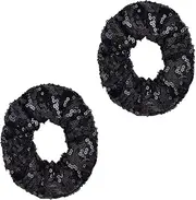 Black Scrunchies 2Pcs Large Size Hair Ties Sequins For Women Elastics Ponytail Holder Scrunchy Girls Hair Accessories (Black, One size)
