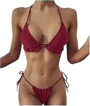 [Generic] Bra Swimsuit Size Women Swimsuit Plus Color Two Bikini Sets Sexy Swimwears Tankinis Set Juniors Bikini Tops Underwire (Red #1, M)
