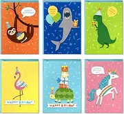 Hallmark Birthday Cards for Kids Assortment, 48 Cards with Envelopes (Dinosaurs, Sloths, Unicorns, Flamingos, Turtles, Sharks)