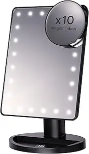 H & S LED Makeup Mirror with Lights Touch Screen and 10x Magnification Magnifying Round Make Up Mirror LED Lighted Illuminated Cosmetic Mirror with LED Lights Desk Free Standing Portable