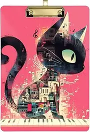 Surrealist Style Black Cat Sheet Music Score Hot Pink boy clipboard Waterproof for Police Office Nurse Football Coaches Tabla para escribir Size 9 x 12