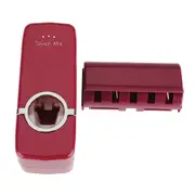2PCS Wall Mounted Automatic Toothpaste Dispenser With Five Toothbrush Holder Set Bathroom RED COLOR