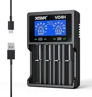 XTAR VC4H New VC4 VC4L Version LCD Universal 18650 Battery Charger for 3.7V Li-ion Rechargeable Battery 18650 21700 18350 17670 17500 16340 14500 and Ni-MH Ni-CD Rechargeable AA AAA Batteries (VC4H)