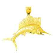 14K Gold 70MM 3D Sailfish Pendant