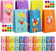 WD&CD 24 pcs Party Favor Gift Bags with Stickers, 6 Patterns Candy Bags, Gift Paper Party Supplies Bags with Sealing Stickers for Birthday, Wedding Party, Festival, Chrismas Day