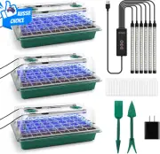 3 Pack Seedling Tray 120 Cells Seed Starter Kit 6 LED Grow Lights Humidity Dome