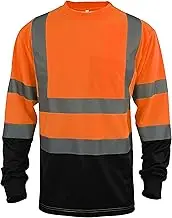 L&M Hi Vis Class 3 T Shirt Reflective Safety Lime Orange Short Long Sleeve HIGH Visibility, Black Bottom
