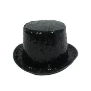Black Sequined Tall Hat Cosplay Headwear Jazzy Hat for Costume Event Celebration