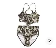 Melrose and Market Tie Front Girls Swimsuit Black White Animal Spot Size 16, $45