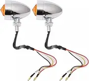 Turn Signal Indicator 2Pcs Motorcycle LED Bullet Turn Signal Brake Running Tail Light for Bobber Cafe Racer Yellow Light/red Light (Color : Silver)